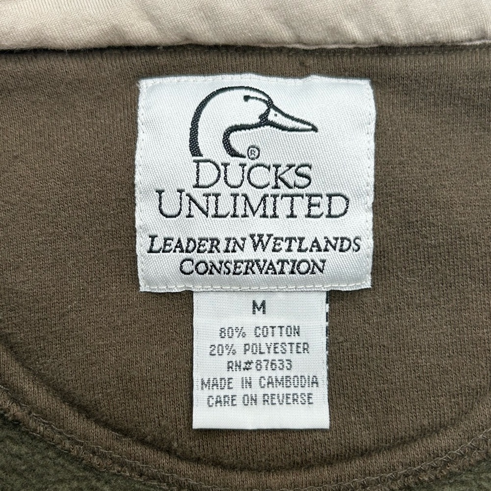 Ducks Unlimited 1/4 Zip Sweatshirt Womens Medium Elbow Patches Brown Pockets - Picture 8 of 9
